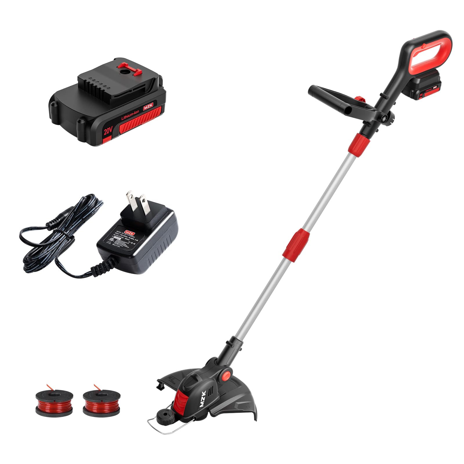 MZK 20V 12'' Cordless String Trimmer, Grass Trimmer&Edger with 4 Replacement Spools, Battery Powered Lightweight Weed Trimmer with Auto Line Feed(Battery and Fast Charger Included)