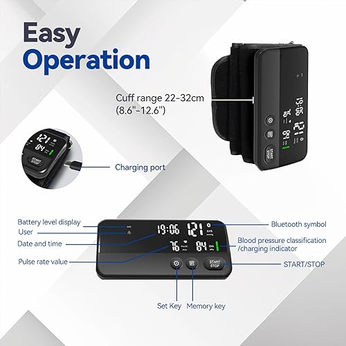 Miniatura 7 de Monitor de presión arterial inalámbrico brazo superior (puño 8.6 "-12.6") Máquina de presión arterial Bluetooth FSAHSA, monitor de presión arterial