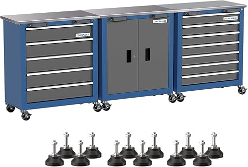 LARBANKE Caja de herramientas combinada con cerradura, 5 cajones, 7 cajones, 2 puertas, el armario de herramientas se puede interconectar, caja de