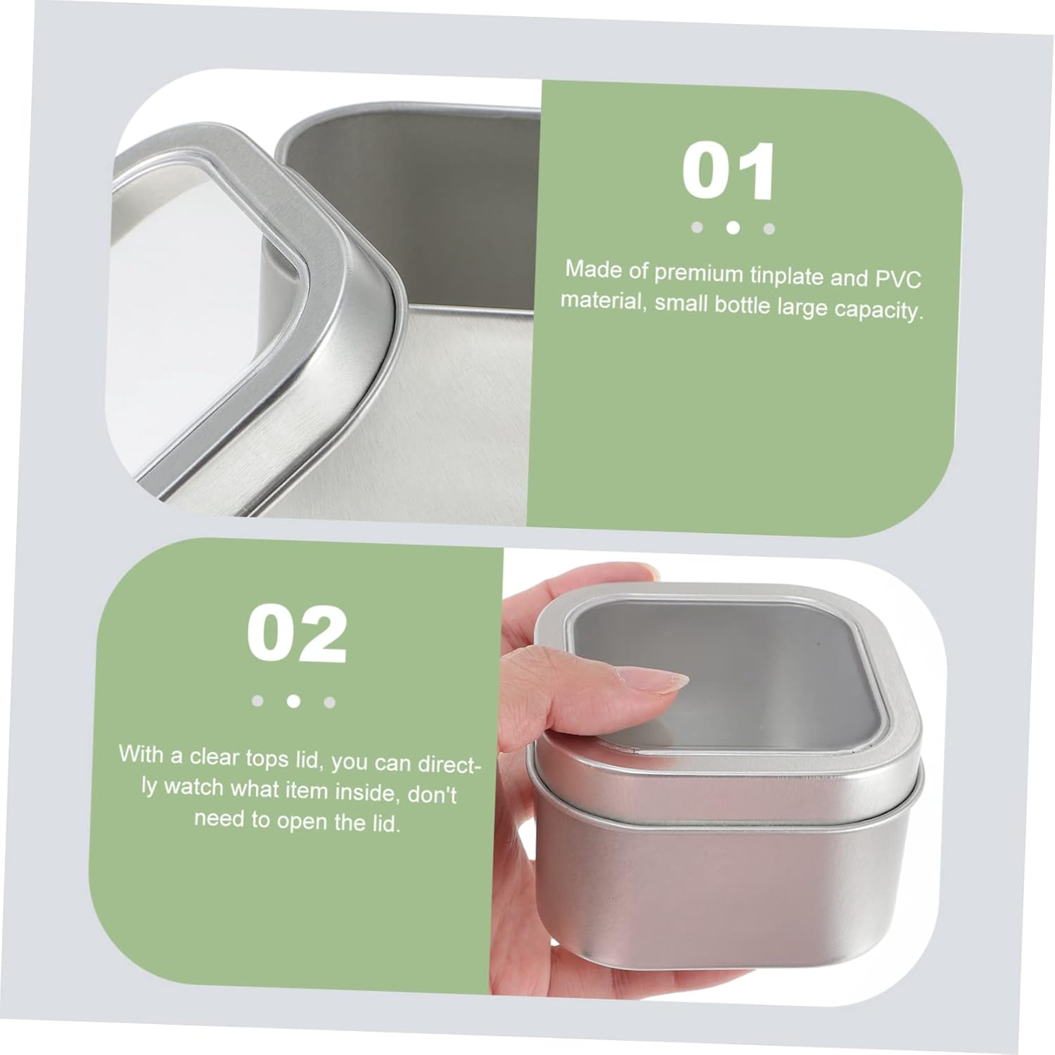 TEHAUX 15pcs Metal Storage Tin Containers Square Lids DIY Candle Making Kit Window Lids for Easy Viewing