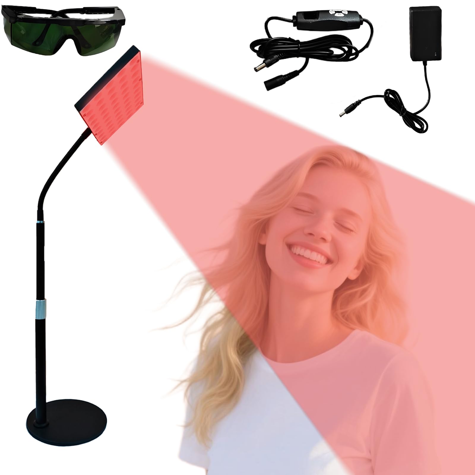 Lámpara de panel de terapia de luz roja de 30 W y 100 LED, infrarrojo cercano, longitudes de onda duales de 660 nm y 850 nm, brillo ajustable con temporizador para cuerpo completo, altura ajustable