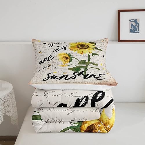 Miniatura 5 de Castle Fairy Juego de edredón de girasol, tamaño Queen, ropa de cama rústica de abeja de granja de 3 piezas para niños, adolescentes y adultos,