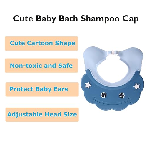 Miniatura 5 de Gorro de ducha para bebé, gorro de baño ajustable, gorra de baño impermeable con protección para los oídos, visera de ducha segura, sombrero de