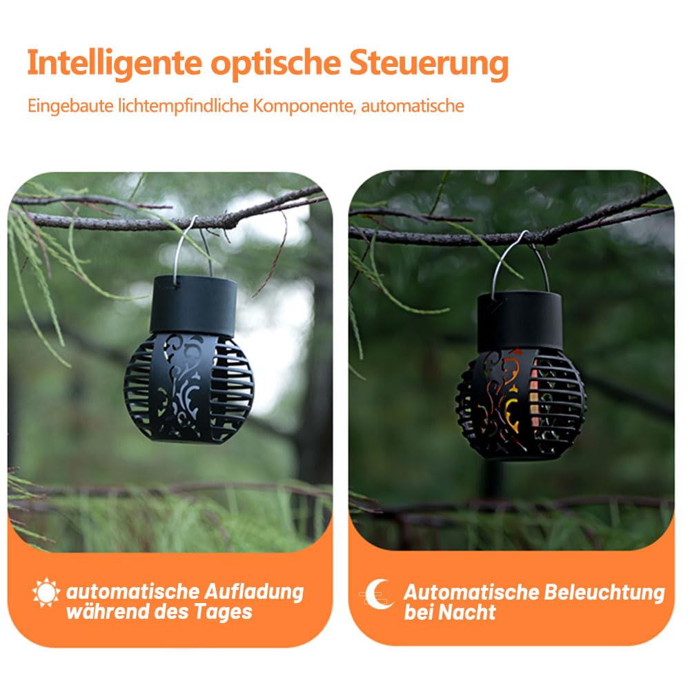 Solar Flammenlaterne – Wetterfeste Hängelaterne Für Draußen Mit Echtem Flackereffekt, IP65 Wasserdicht, Solarbetrieben, Für Garten, Balkon & Terrasse