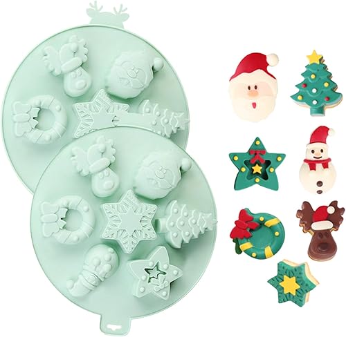 Paquete de 2 moldes de silicona de Navidad, molde antiadherente para hornear gelatina de chocolate para fiesta, regalo de Navidad, con forma de