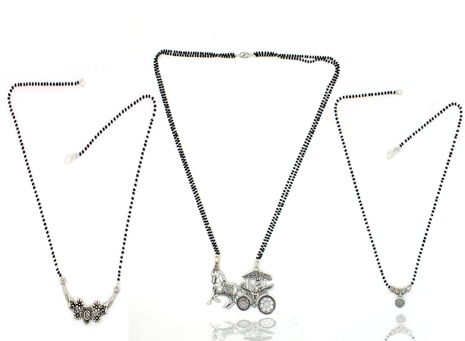 GURJARI JEWELLERS Oxidised Silver Tribal Mangalsutra | Black Bead Necklace to Gift Women set of 3 (Set of 3) (B0CWY76FH1) Amazon Price History, Amazon Price Tracker