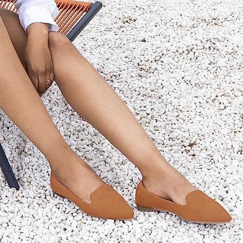 Image of MUSSHOE Black Flats for Women Pointed Toe-Comfortable Business Casual Work Shoes, Dressy Suede Slip On with Memory Foam for Office, Teacher & Standing All Day