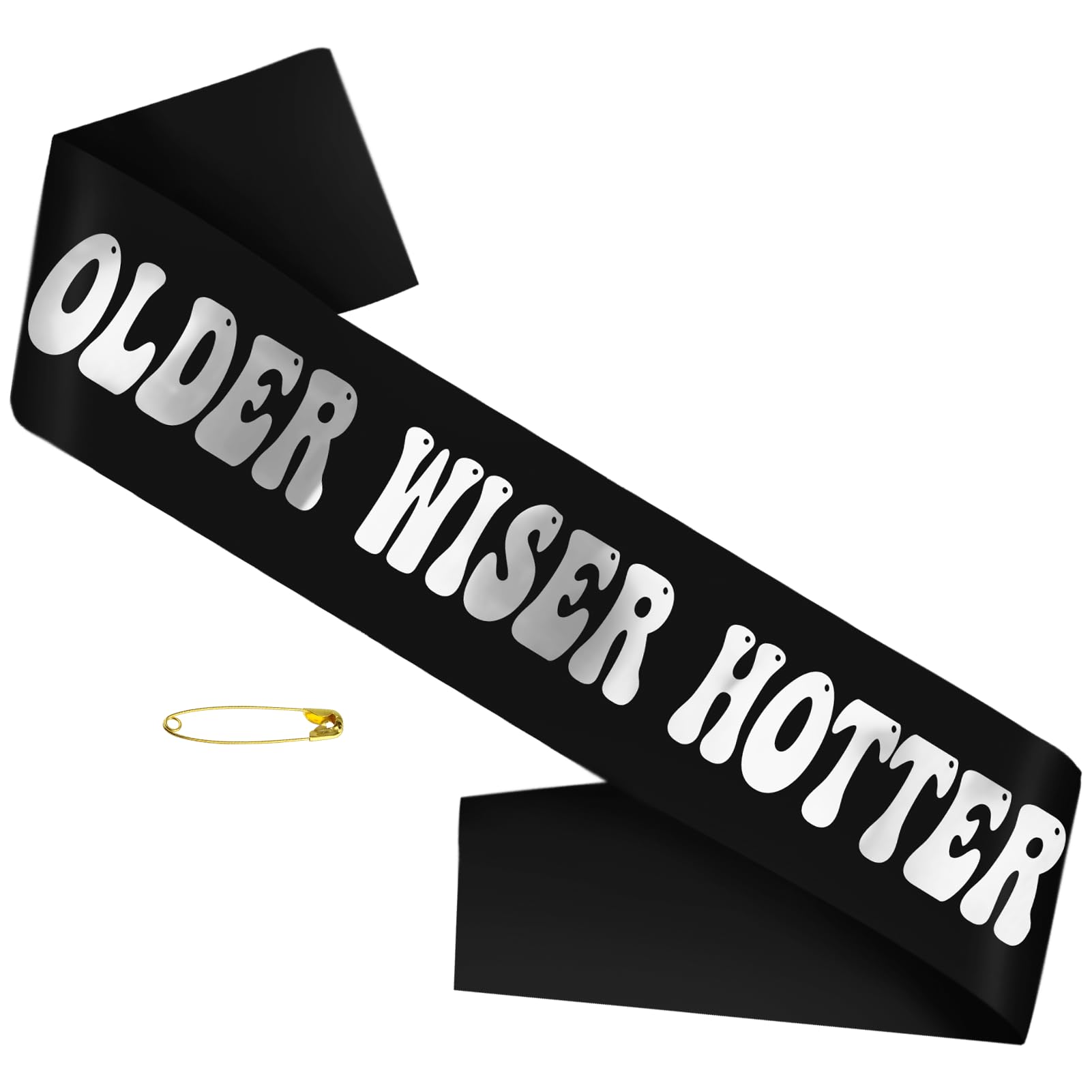 JXYCBZYing Older Wiser Hotter Sash with Silver Foil, Black Funny Birthday Sash for Women 30th 40th 50th 60th 70th 80th Birthday Party Decorations Bday