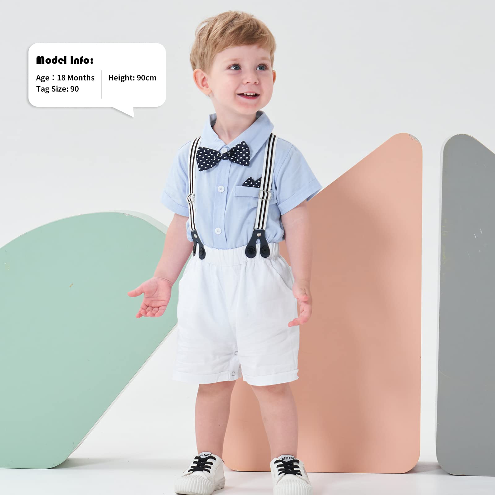 Volunboy Baby Jungen Anzug Set Bekleidung Hemd mit Fliege + Hosenträger Shorts Strampler Anzug