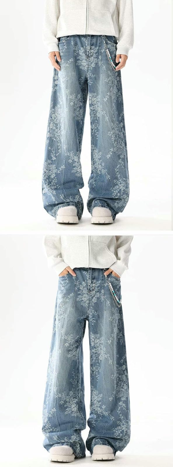 Dżinsy damskie z wysokim stanem, nadruk vintage, casualowe jeansy o prostym kroju, styl vintage