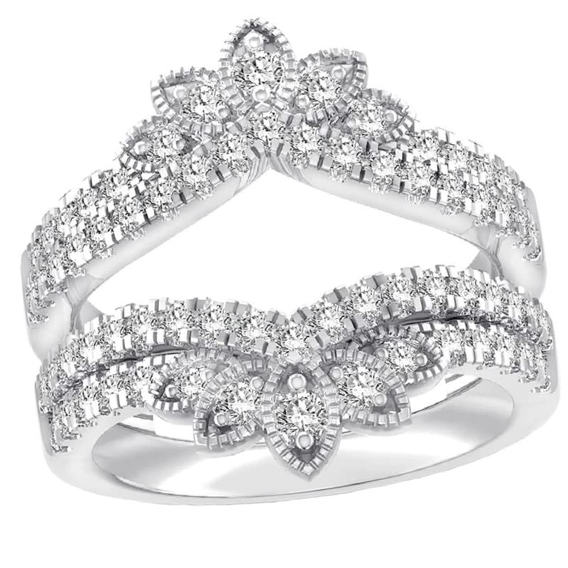 1.89 Ct Round Cut Moissanite 14K White Gold Over Milgrain Enhancer Double Guard Ring For Women's