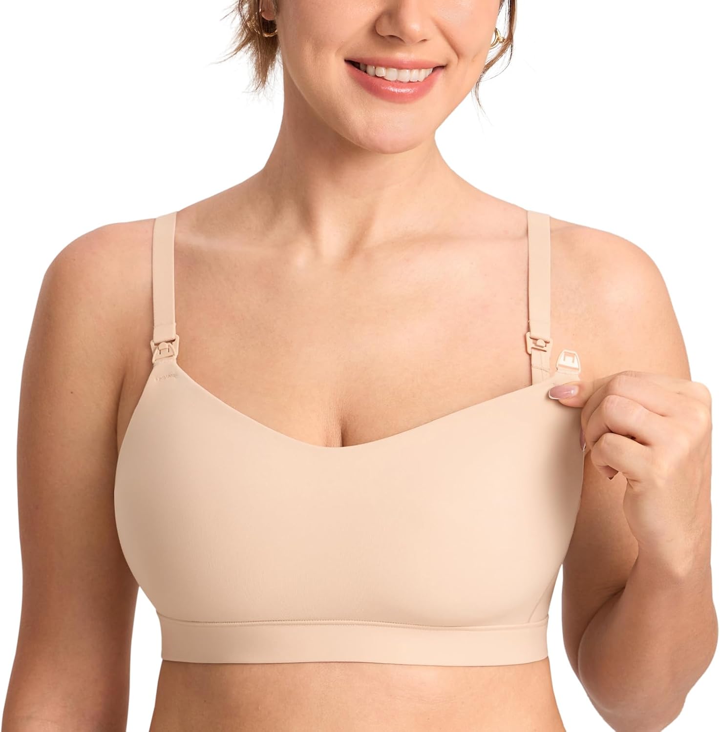MOMANDA Seamless Nursing Bras for Breastfeeding Supportive Padded Wireless Maternity Bras with One-Piece Molded Cups