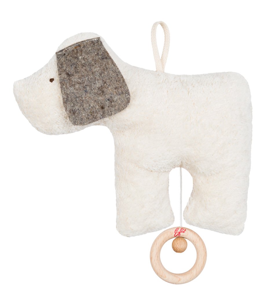 Efie Bio - Spieluhr Hund, kontrolliert biologischer Anbau (organic), Made in Germany, GOTS zertifiziert, nachhaltig, Melodie (Schlaf Kindchen schlaf)