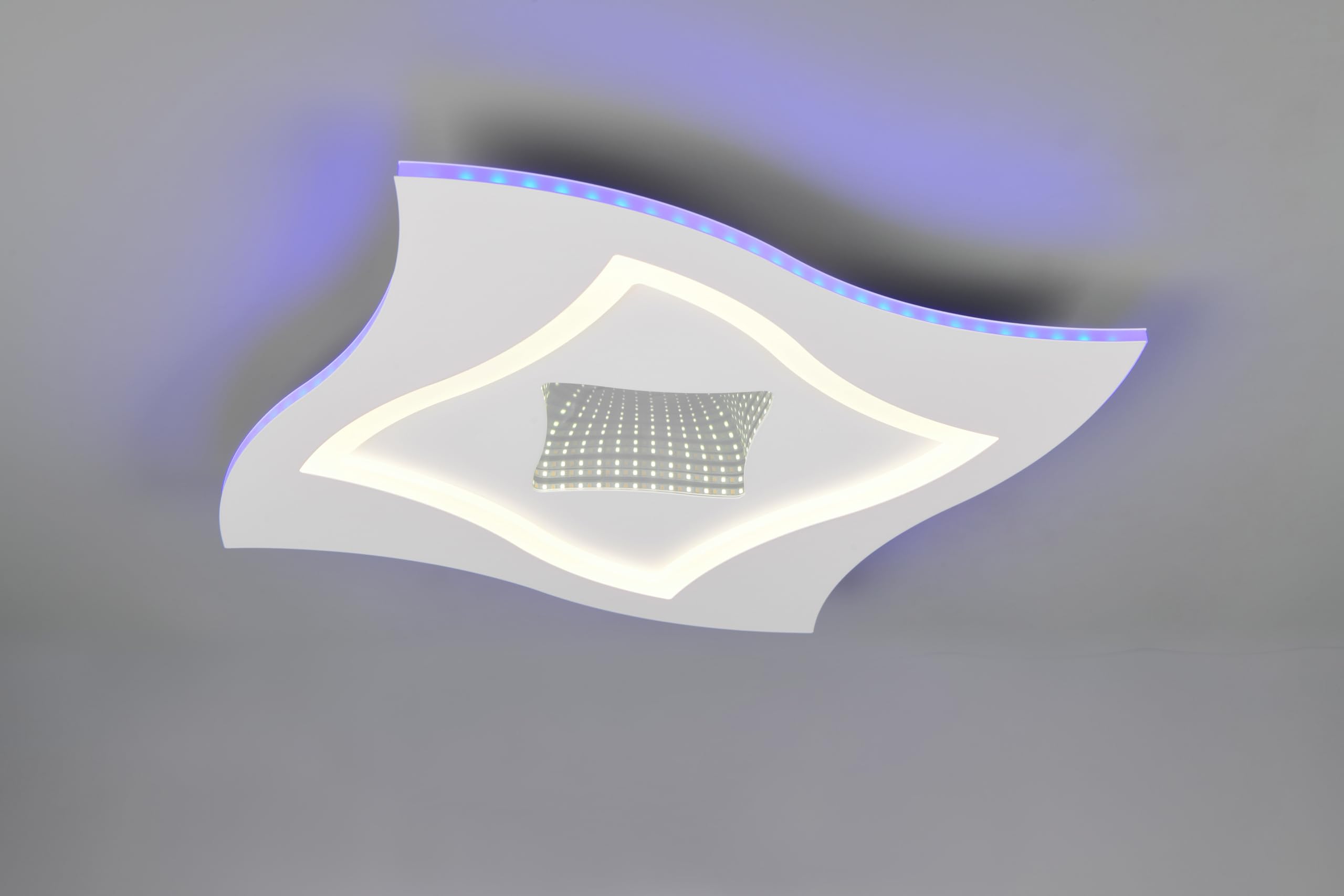 Trio Leuchten LED Deckenleuchte Klint 633610131, Metall Weiß matt, Infinity-Mirror Effekt, 21 Watt LED + RGB Farbwechsel, Fernbedienung, Lichtfarbe und Helligkeit einstellbar, Nachtlicht