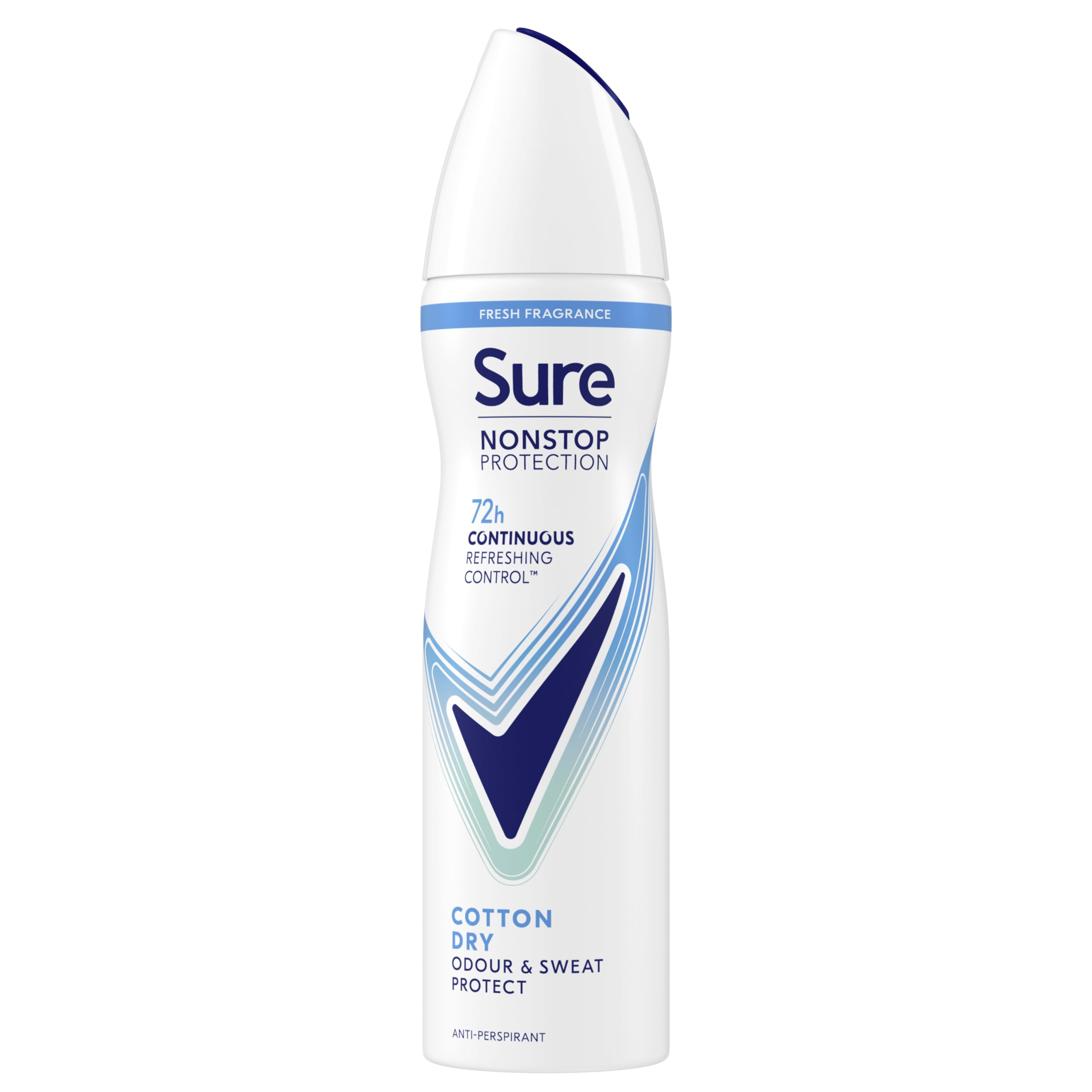 Sure Women Nonstop Protection Cotton Dry Deodorant Body Spray Antiperspirant with body heat activated technology for 72 hour odour and sweat protection 150 ml