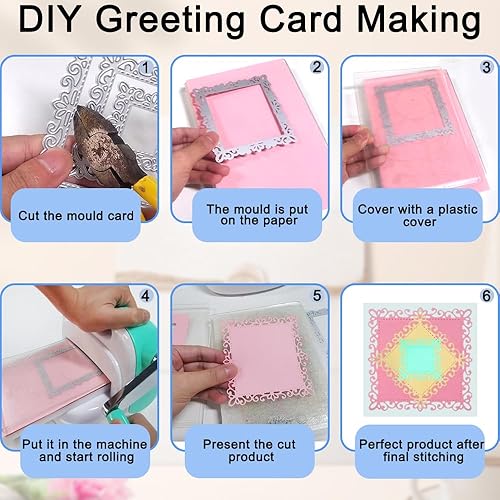 Miniatura 5 de 3 troqueles de corte de marco cuadrado de esqueleto, 9 piezas de troqueles de encaje de esquina de metal, flores, mariposas, plantilla en relieve