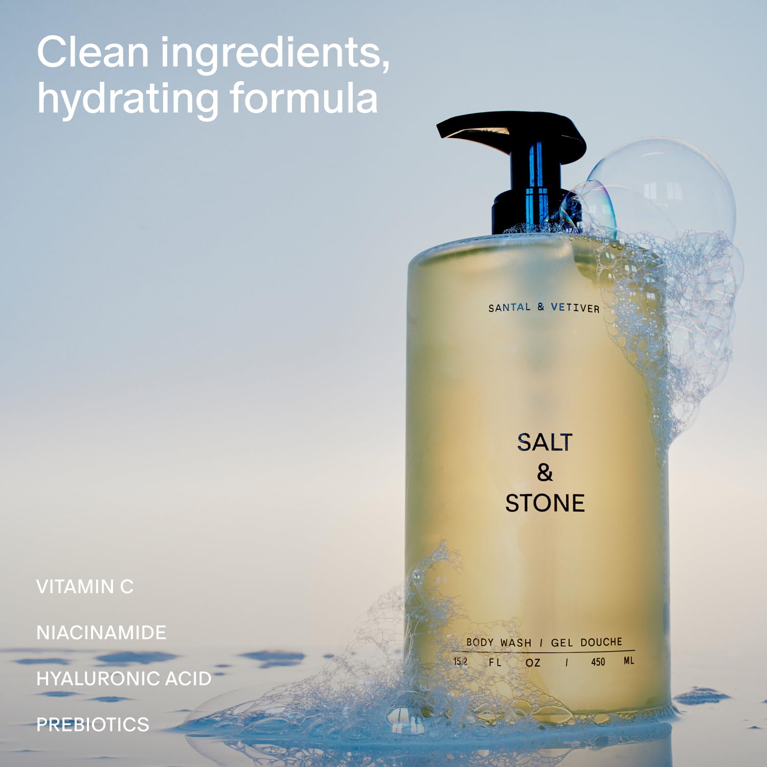 Salt & Stone Body Wash with Antioxidants for Deep Moisture | For Women & Men, Sulfate, Paraben, & Dye Free, Leaving Skin Soft and Hydrated | Bergamot & Hinoki 15.2 fl oz: Santal & Vetiver 15.2 Fl Oz (Pack of 1)
