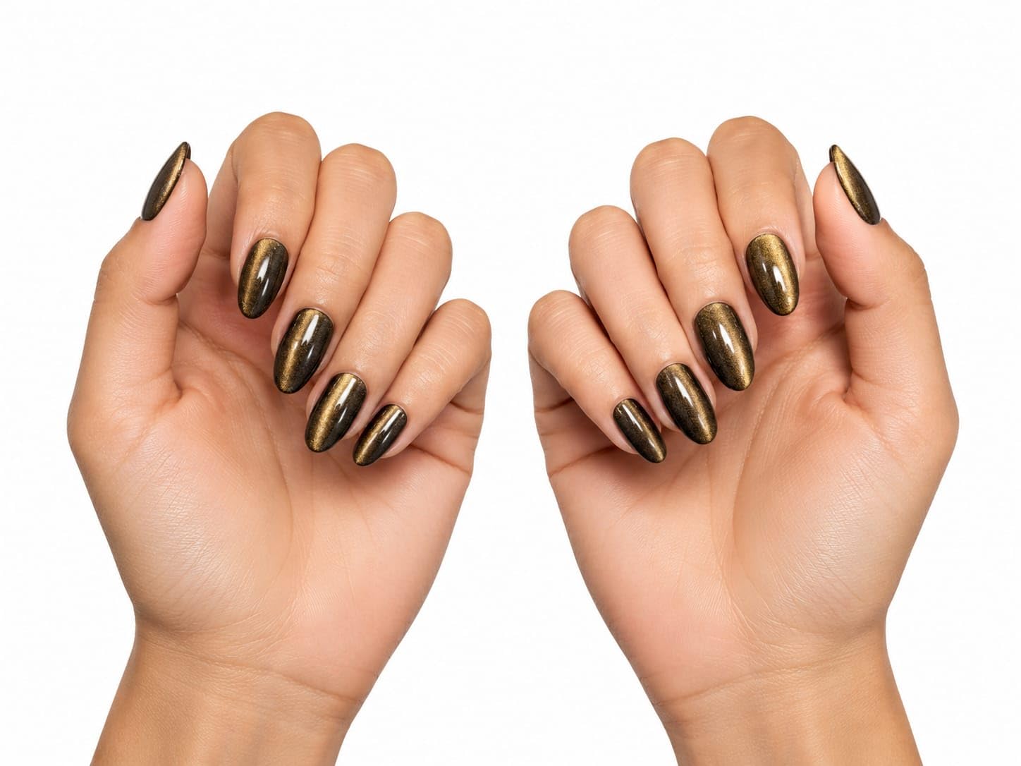 24Pcs Press On Nails for Women | Cat Eye Artificial Nail Extensions with Jelly Glue | Reusable Glossy Fake Nails | Easy Nail Art Kit for Festivals & Special Occasions | Brown