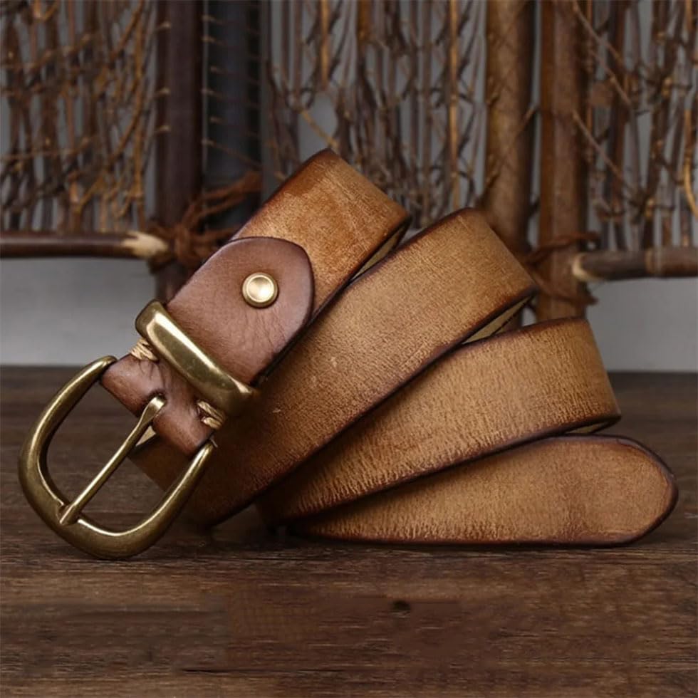 Men Solid Leather Brass Pin Buckle Belt 28mm Wide Vintage Business Leather Belt2
