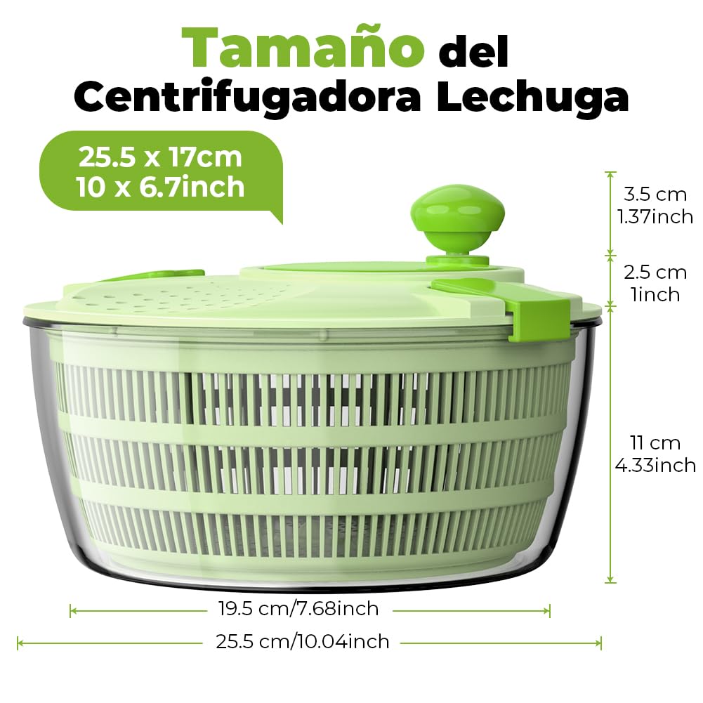 Centrifugadora Lechuga, Gran Capacidad 4,5L Escurridor Verduras, Escurridor Lechuga con Bol y Cesta de Malla, Lava y Seca Rápidamente Verduras y Frutas