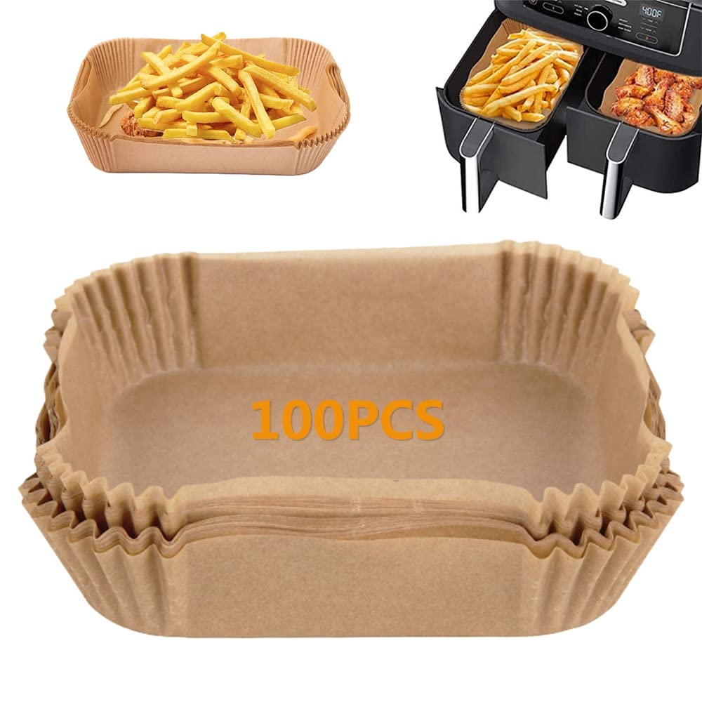 Baketron 100pcs Air Fryer Liners for Ninja Dual, Air Fryer AF300UK AF400UK Accessories, Disposable Air Fryer Parchment Paper Liner, Compatible with Ninja, Salter, Tower and Other Dual Zone Air Fryer