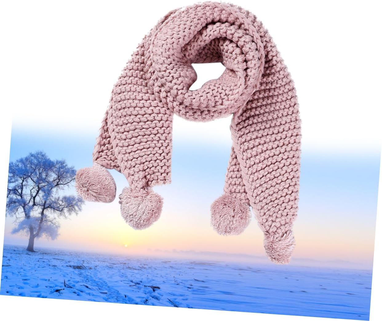 Ipetboom Cute Pink Woolen Scarf for Thick Knitted Winter Scarf with Fuzzy Ball Design Warm Outdoor Accessory for Boys and Present for Cold Days