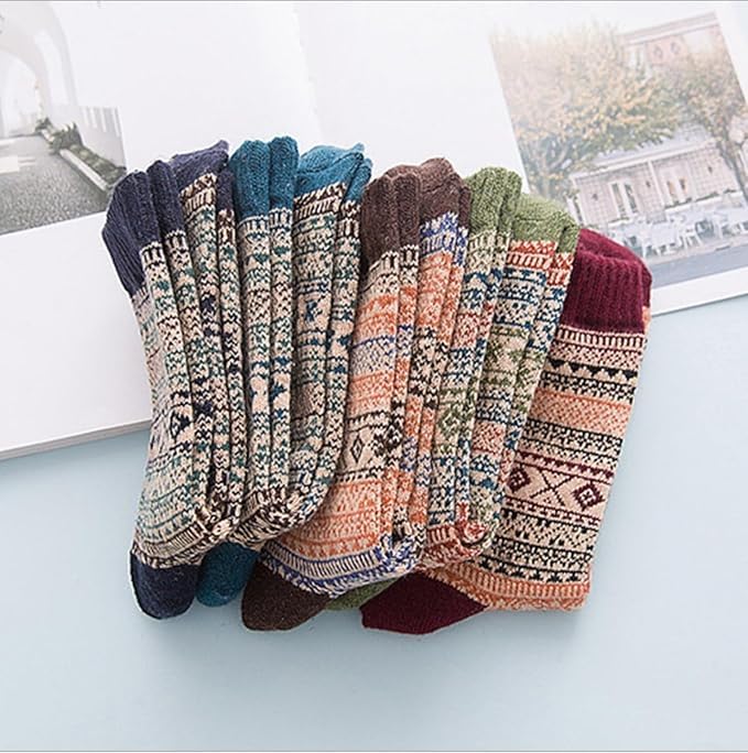 Image of Kelabia Vintage Thick Knit Wool Socks for Women Men Nordic Winter Cottagecore Warm Soft Socks