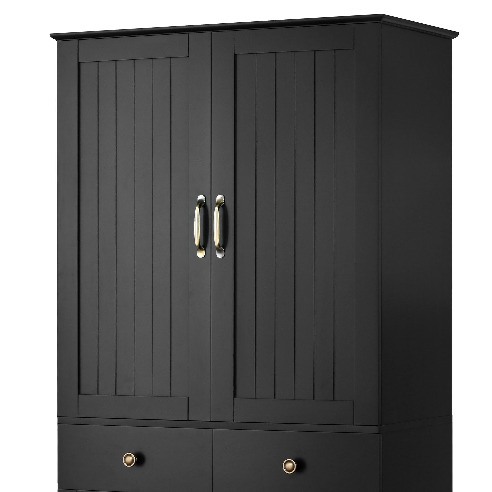 SUKY Armario alto con estantes ajustables y cajones, estantería con estantes extensibles y puertas de frigorífico, ideal para comedor, salón y cocina, 77 × 40 × 181 cm, color negro
