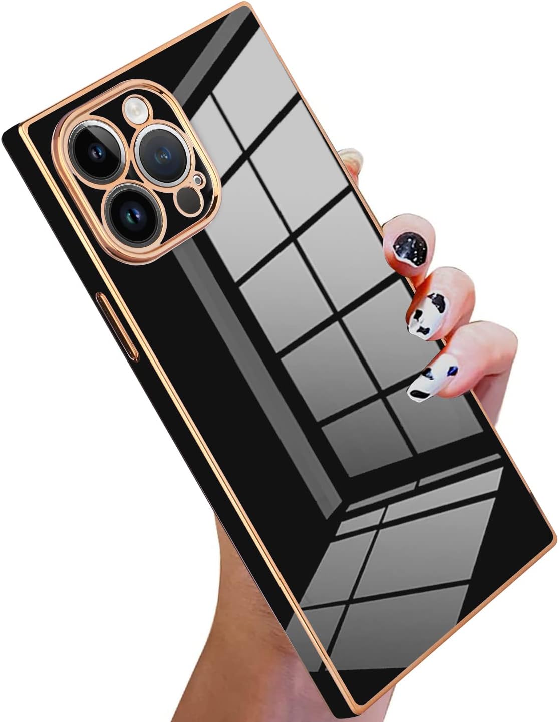 KANGHAR Case Compatible with iPhone 14 Pro Max Luxury Cute Plating Electroplated Design Case Full-Body Anti-Scratch Shockproof Bumper Protective Cover Black