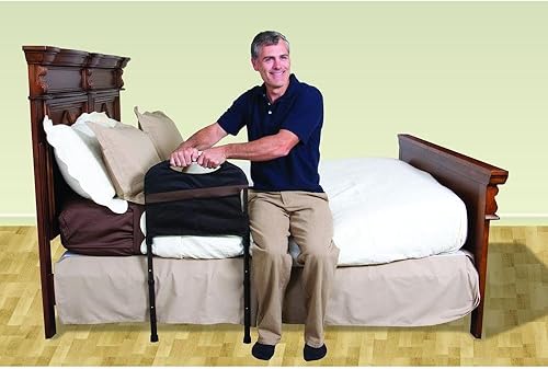 Miniatura 3 de Stander Riel estable, barandilla de asistencia de cabecera para adultos mayores, asa de cama para personas mayores con patas ajustables y bolsa