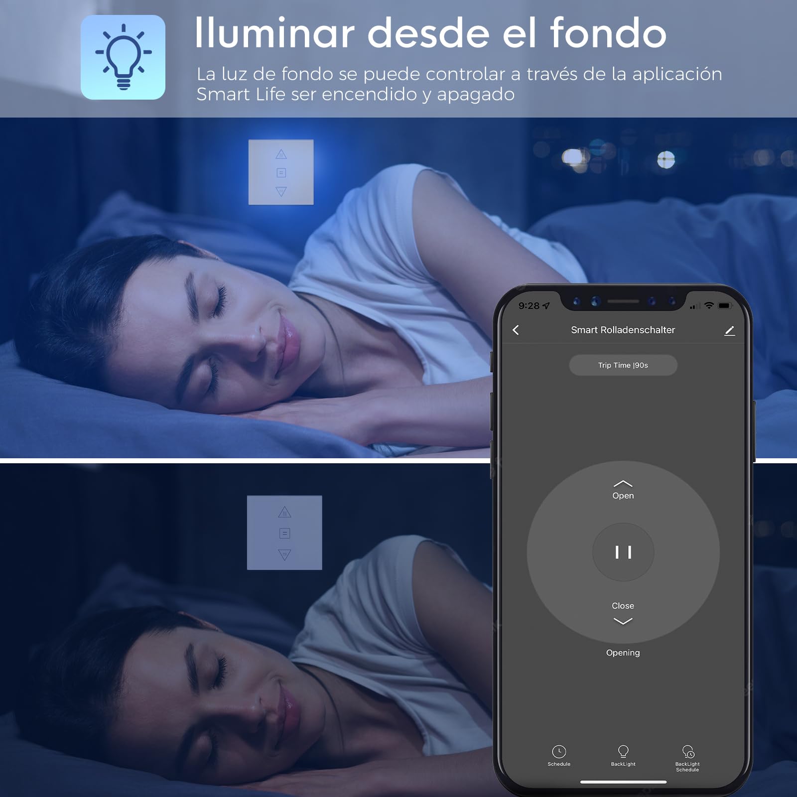 Interruptor Persiana Electrica,86 * 86mm Interruptor WIFI Persianas (Necesita Cable Neutro) Control de APP y Voz, Compatible con Alexa y Google Home 2 Pieza