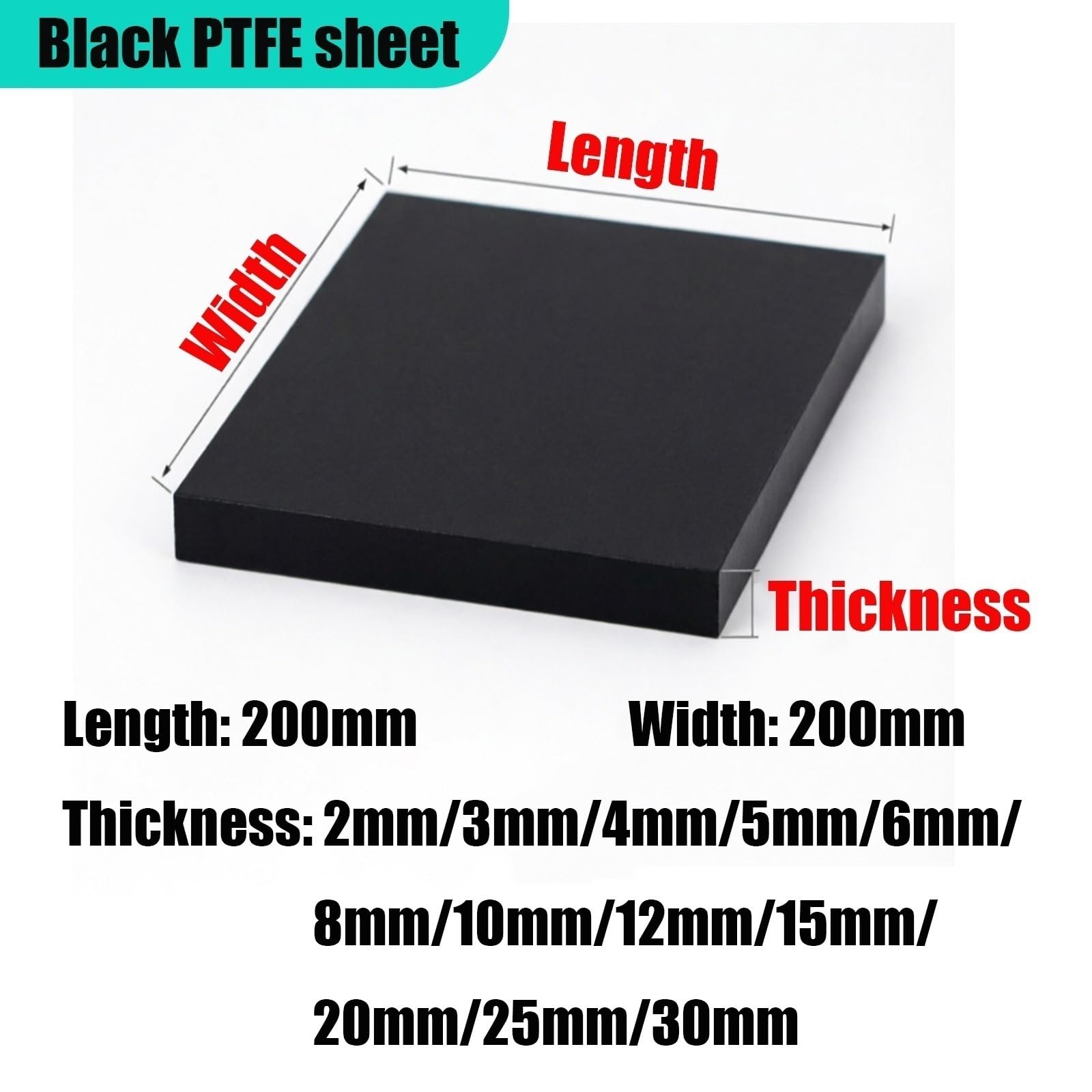 Trwały czarny arkusz teflonowy PTFE – 200x200mm, 2-30mm | Gruby, odporny na wysokie temperatury, do CNC, uszczelnień, zastosowań przemysłowych i DIY(200x200x30mm)