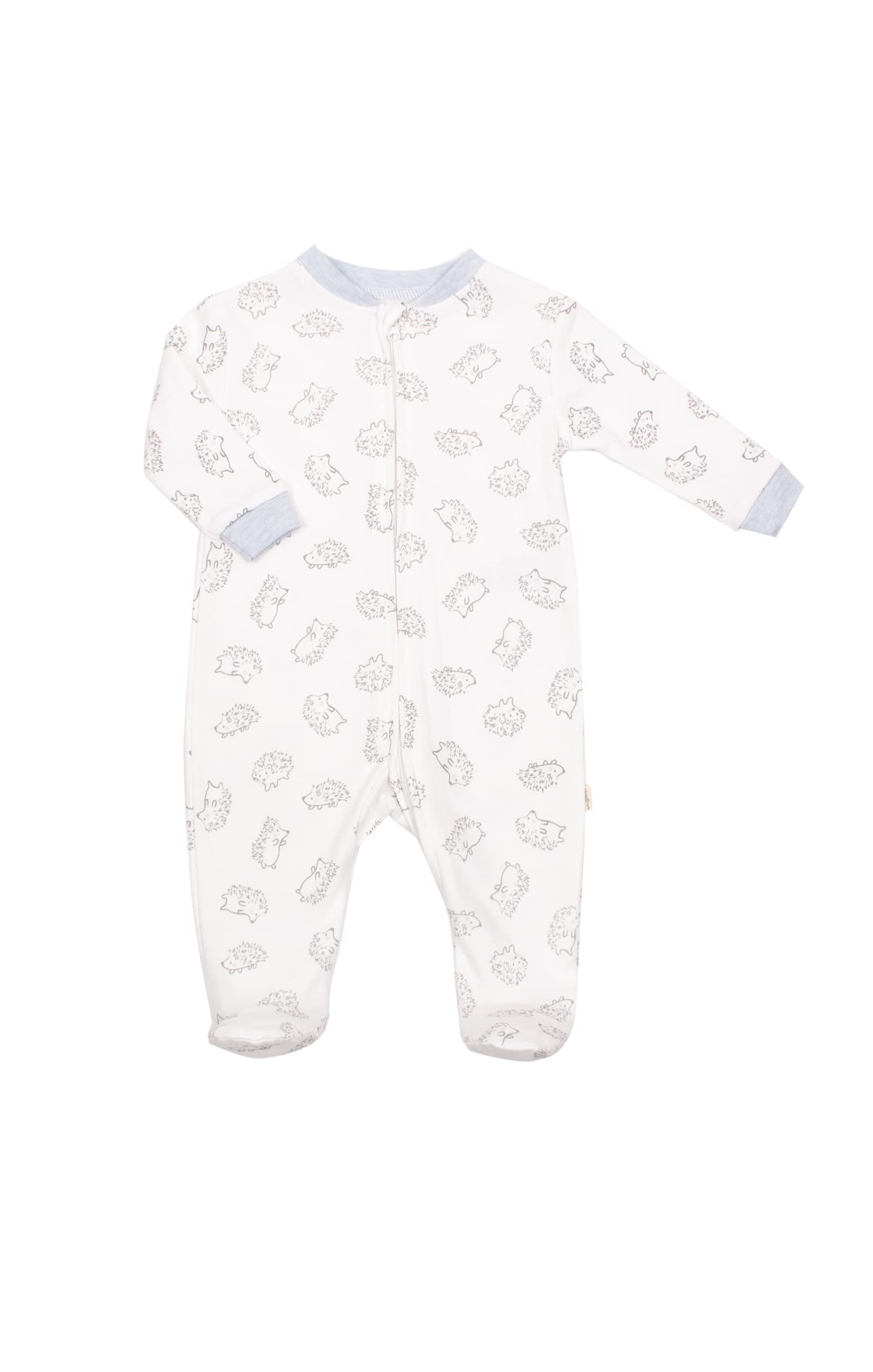 Snugabye Dream Front-Zip Footed Sleeper Unisex Onesie | Assorted Animal Patterns & Colours (Blue (Hedgehogs), 0-3 Months)
