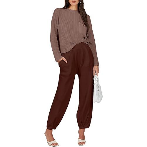 ANRABESS Women's Two Piece Outfits Long Sleeve Knit Top Fall Sweater Set Oversized Pants Tracksuit Lounge Sets