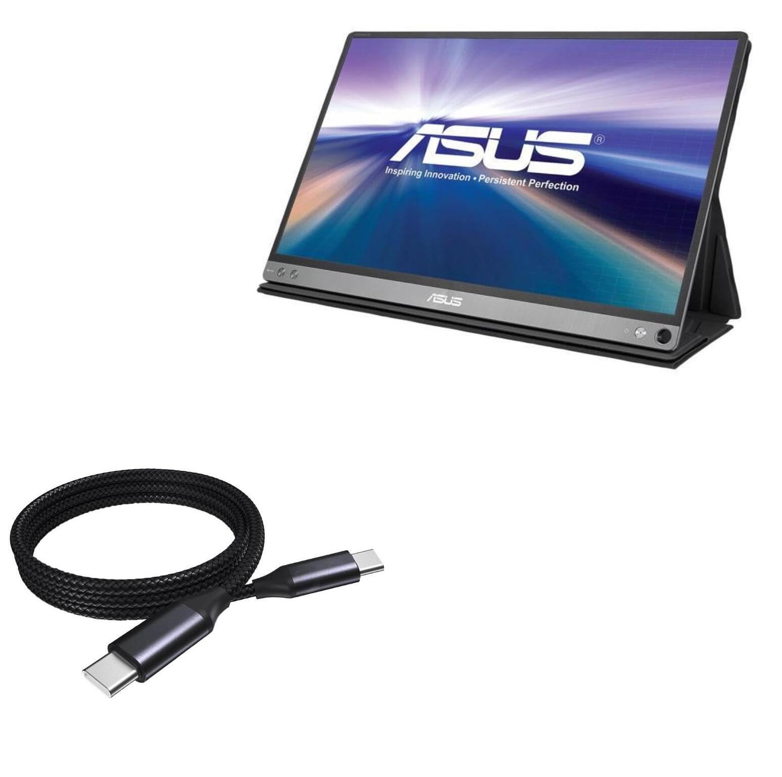 BoxWave Cable Compatible with ASUS ZenScreen Go MB16AP - DirectSync PD Cable (3ft) - USB-C to USB-C (100W), Type C Braided Charge and Fast Sync - Jet Black