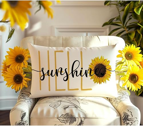 Miniatura 4 de RABUSOFA Spring Summer Throw Pillow Covers 12x20,Yellow and White Throw Pillow Covers for Couch,Hello Sunshine Lumbar Cushion Case for Bedroom