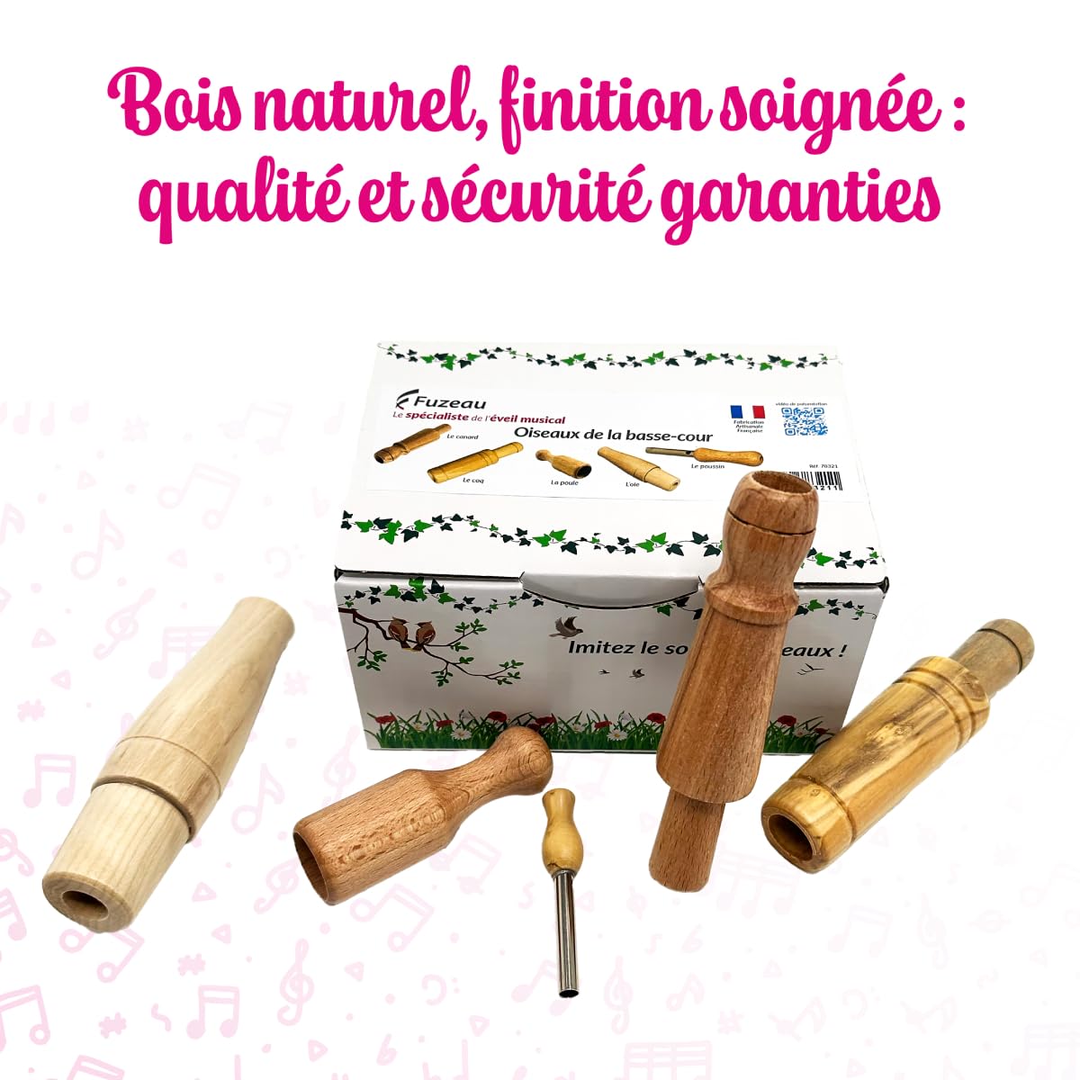 Fuzeau - Coffret De 5 Appeaux En Bois Naturel Pour Oiseaux De Basse-Cour - Reproduction Fidèle Des Sons Animaliers - Ambiance Nature – Dès 4 Ans – Instrument Ludique Et Éducatif - Réf. 78321