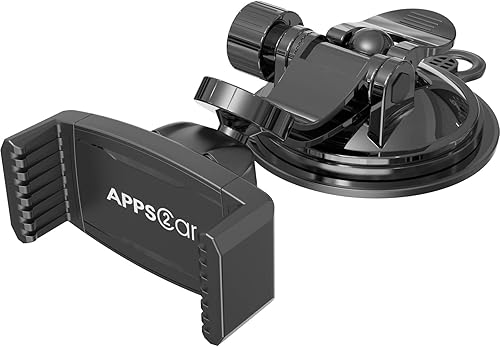 APPS2Car Soporte de teléfono con ventosa para automóvil con brazo ajustable, soporte de teléfono de perfil bajo, soporte compacto para parabrisas y