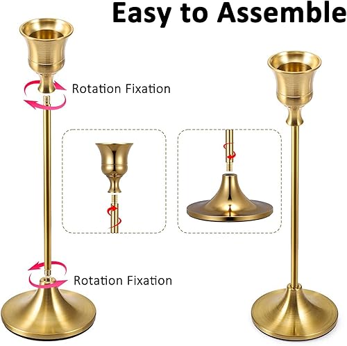 Miniatura 2 de Portavelas alto cónico, elegante juego de 3 piezas de metal dorado vintage de latón, para centros de mesa, bodas, festividades, chimenea, chimenea