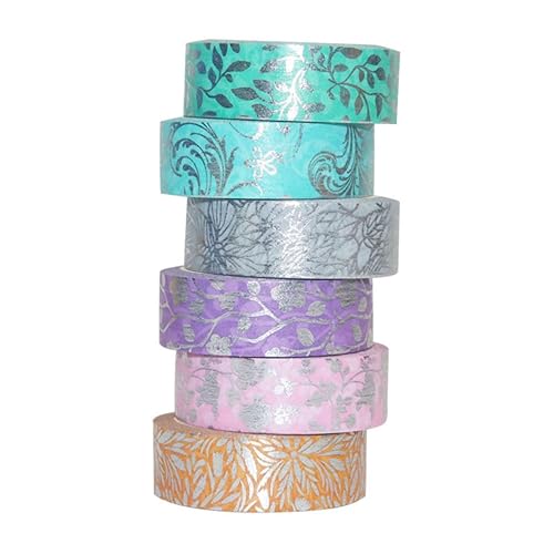 JEWEDECO 6 Rolls Washi Tape Colorful Masking Tape Washi Paper Tape Stripy Scrapbook Tape DIY Masking Strap Photo Album Tape Japanese Decor