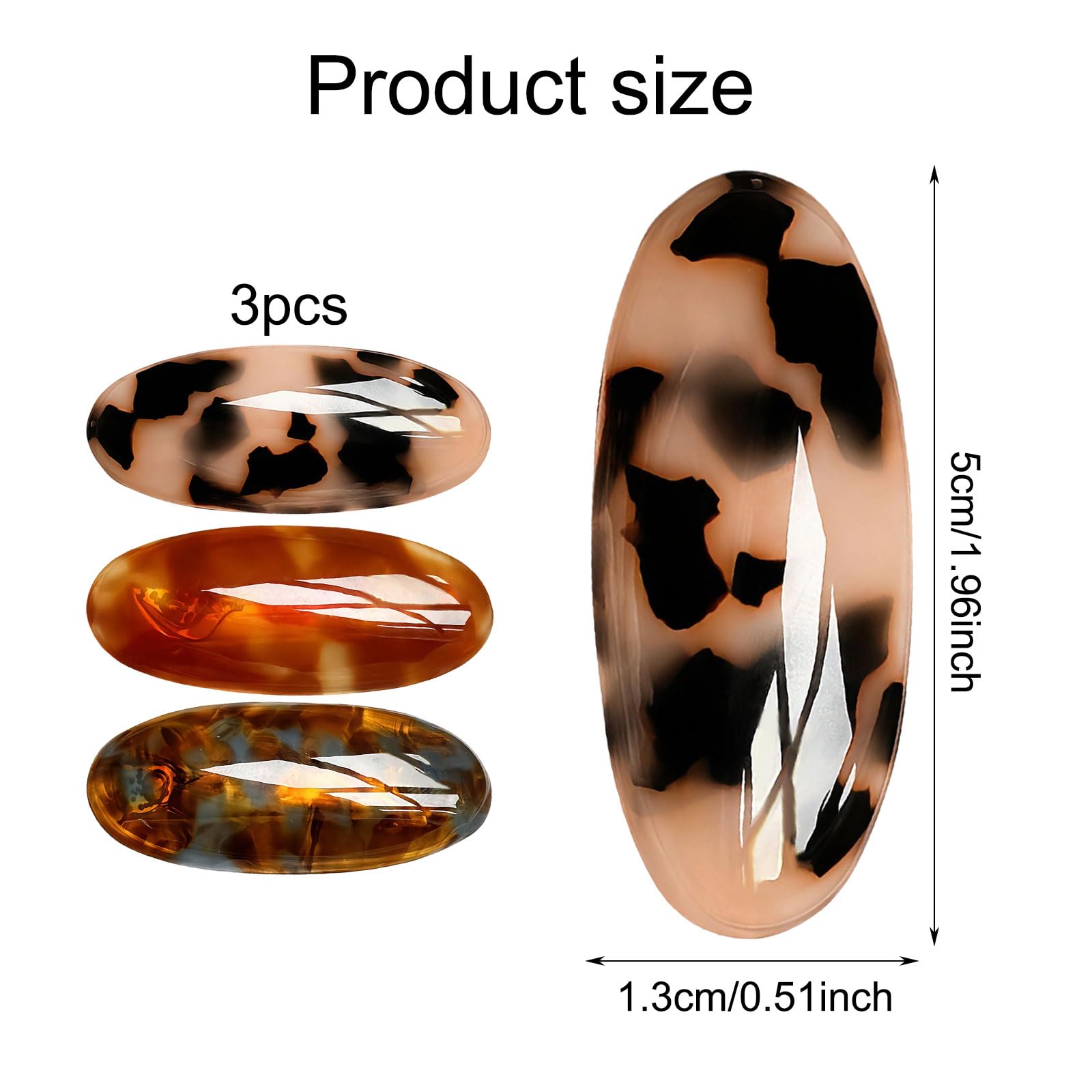 SSKHE 3PCS Acetate Hair Barrette Large Oval Barrettes Large Vintage Oval Hair Barrette for Women French Tortoise Shell Hair Clips Vintage Snap Hair clips French Barrette Hair Clip for Women Girl - Image 2