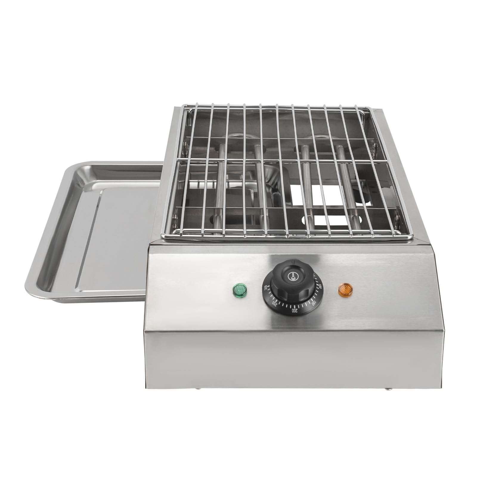 Barbecue elettrico da tavolo da 2600 W, 220 V, in acciaio inox 201, con vaschetta raccogli-olio, temperatura regolabile da 122 °C a 572 °C, per picnic, feste, campeggio, terrazze (argento), 54 x 28 x