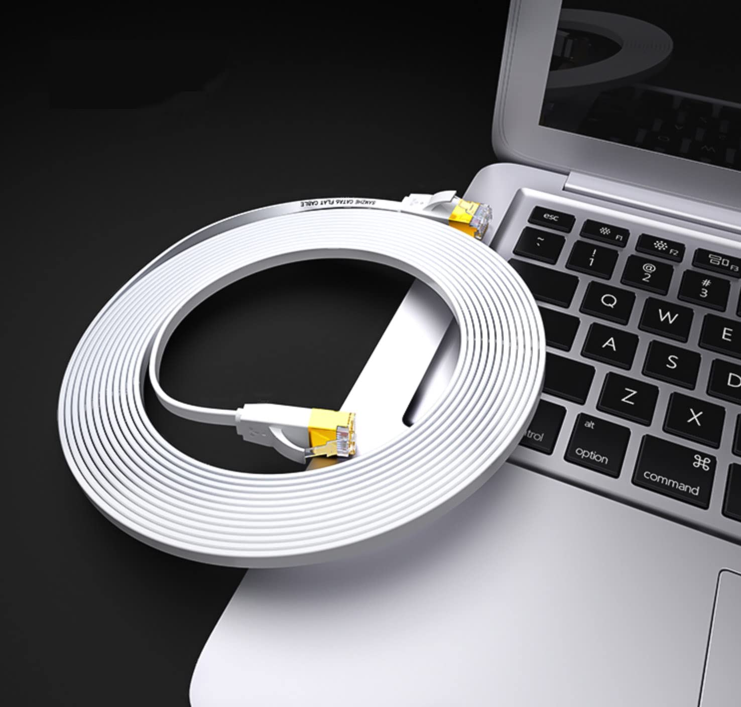 Elfcam® Kabel Ethernet Cat 7 o długości 15 metrów, płaski kabel RJ45 LAN, szybki internetowy kabel do transmisji danych, 100% miedź, STP, 32 AWG, biały