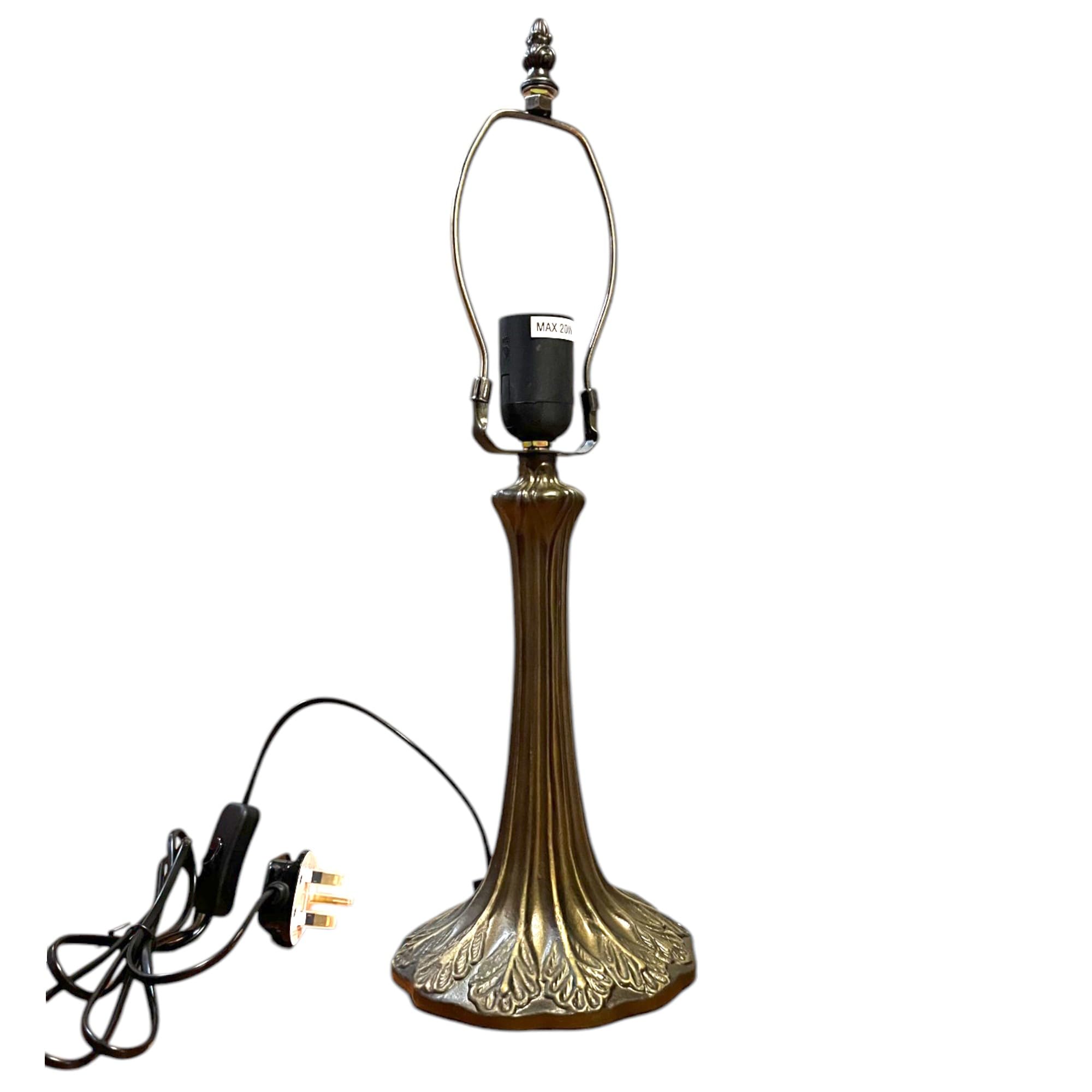 Loxton Lighting Table Lamp Base and Harp with UK Plug, Antique Brass Finish, Height 49cm, 30cm Dia Tiffany Shade Compatible, (L303)