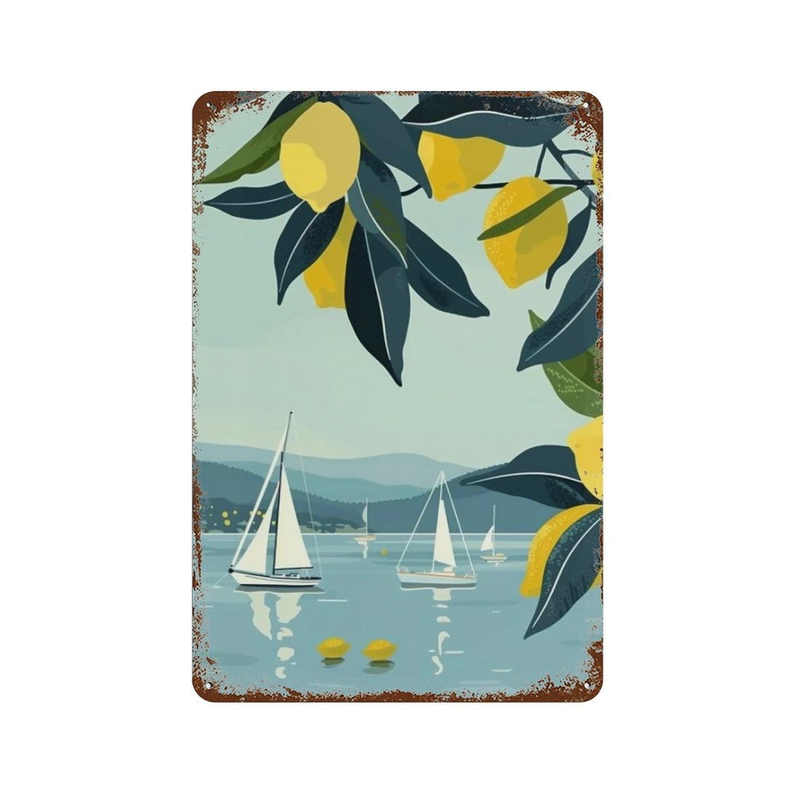 Wihyrtui Style Soft Sky Blue Minimal Citrus Seaside 03 Wall Retro Iron Metal Tin Sign Vintage Art Poster Modern Home Cofffee Club Art Bar Shop Decor 30X20cm
