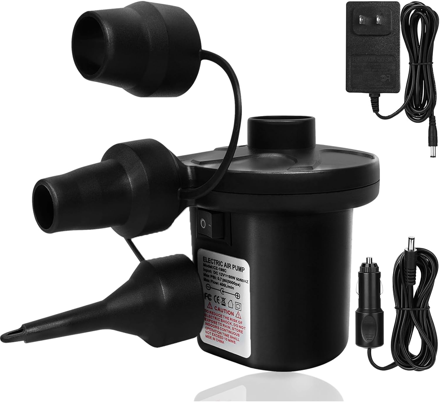 Amazon.com: Electric Air Pump,110V AC/12V DC, 5000PA 50W Portable Quick ...