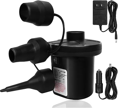 Electric Air Pump,110V AC/12V DC, 5000PA 50W Portable Quick-Fill,Car Power Adapter,Inflator/Deflator Pumps with 3 Nozzles,for Outdoor Camping, Swimming Ring,Inflatable Cushions,Air Mattress Beds
