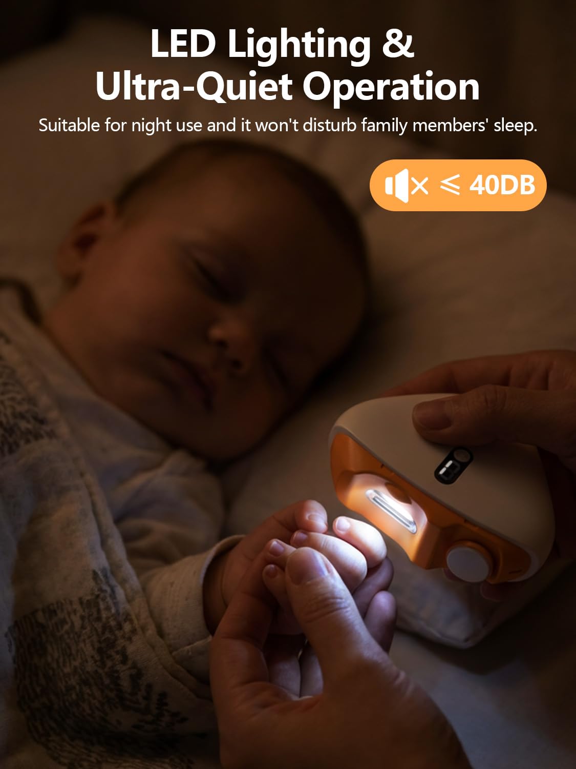 Cortauñas Eléctrico Nuevo 2026, Cortauñas y Pulidor Eléctrico 2 en 1 Con 3 Velocidades, Compartimento para Uñas, Carga USB-C, Lluminación Auxiliar LED, Para Bebés, Adultos y Personas Mayores (Naranja) - 4