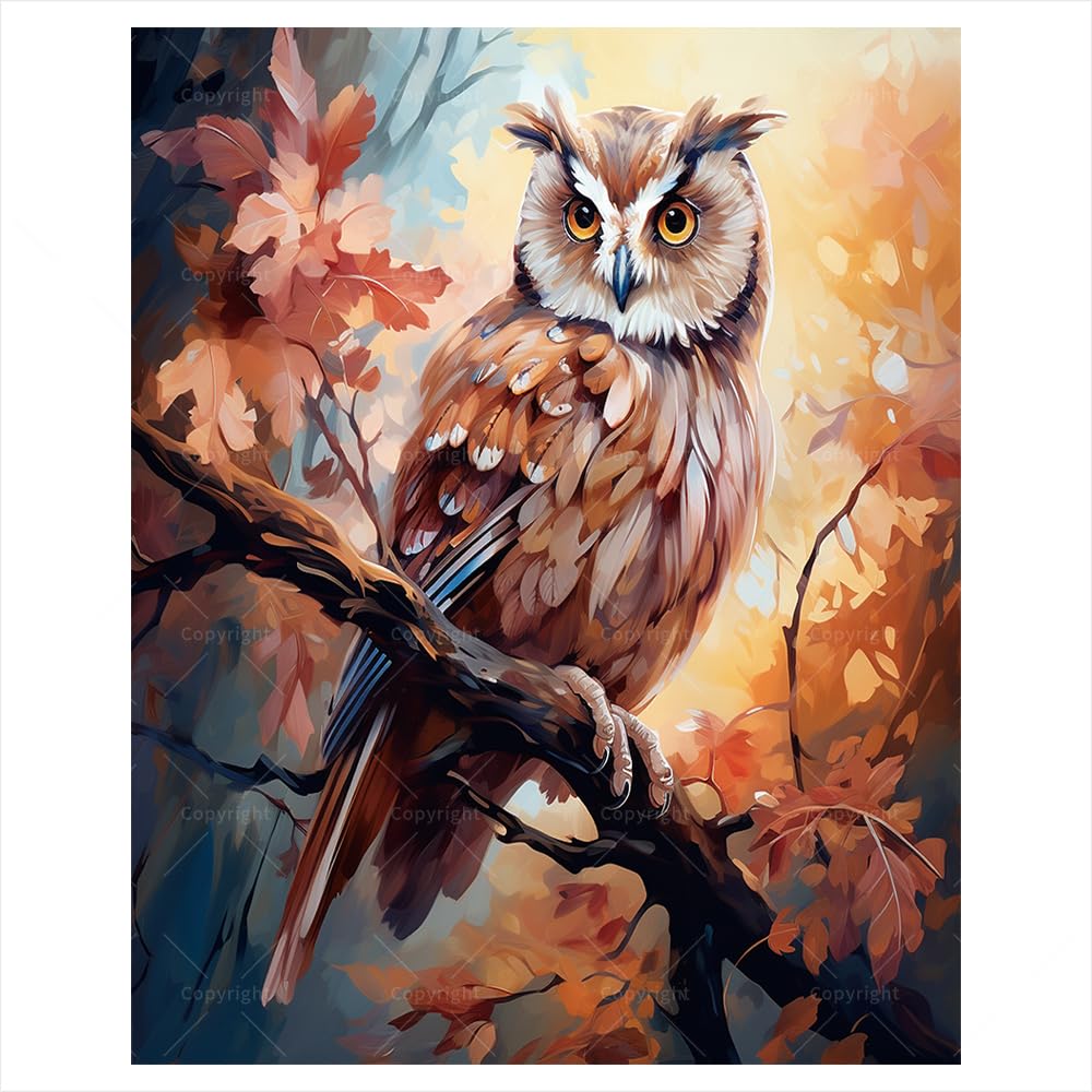 Owl in Autumn Paint by Numbers Kit for Adults - DIY Animal Painting on Canvas 16x20 Inches, Adults' Paint-by-Number Kits Paint Set for Beginners, Wildlife Art Kit for Home Decoration or Gifts