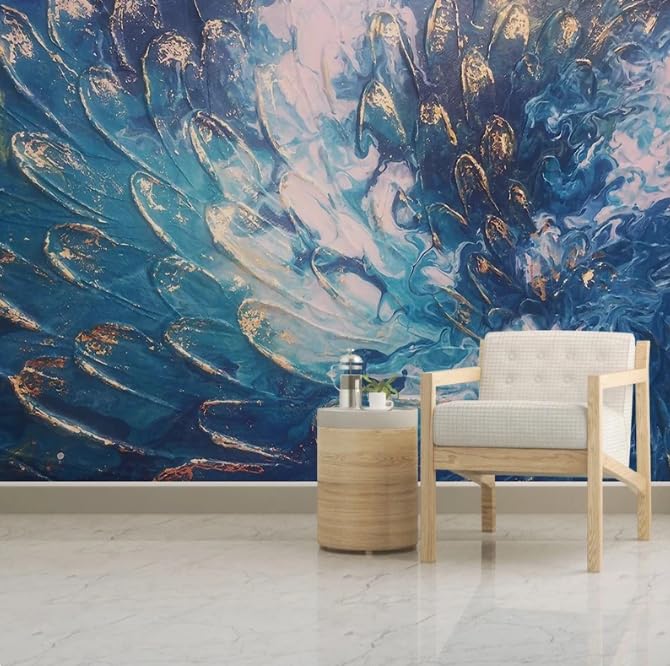 Papier peint 3D bleu art mural pour créer un salon cocooning - 4